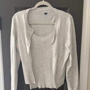 American Eagle Outfitters Light Gray Ribbed Tank and Cardigan Set